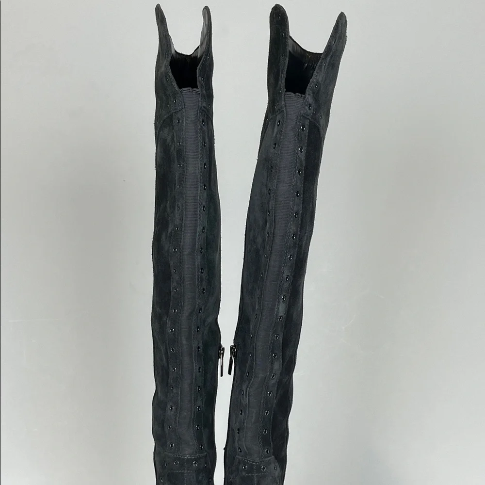 Vince Camuto Bestan‎ Gray Over-the-Knee Women's Boots Grommet Accents SZ 6.5